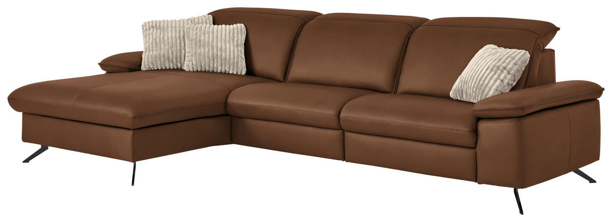 ECKSOFA  Echtleder Beigebraun  - Beigebraun/Schwarz, Design, Leder/Metall (169/307cm) - Beldomo Premium