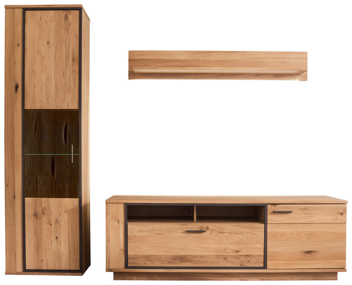 WOHNWAND  Anthrazit, Eichefarben 250/209/50 cm  - Eichefarben/Anthrazit, Konventionell, Glas/Holz (250/209/50cm) - Landscape