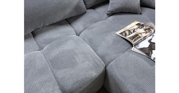 ECKSOFA Grau Plüsch Zierkissen, Rückenkissen, Bettkasten, Schlaffunktion, Rücken echt, Liegefläche im Originalstoff  - Schwarz/Grau, KONVENTIONELL, Kunststoff/Textil (253/192cm) - Carryhome