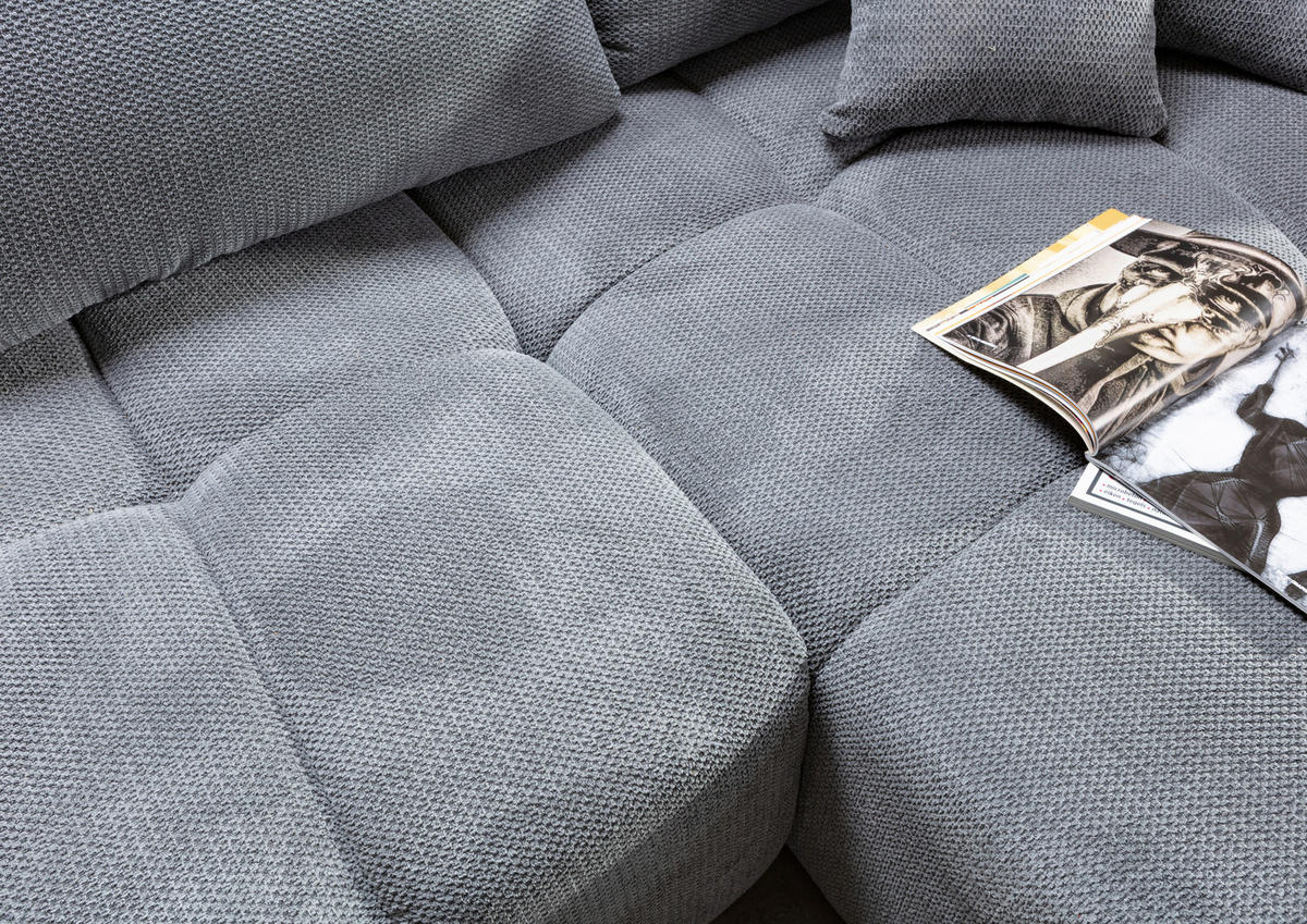 ECKSOFA Grau Plüsch Zierkissen, Rückenkissen, Bettkasten, Schlaffunktion, Rücken echt, Liegefläche im Originalstoff  - Schwarz/Grau, KONVENTIONELL, Kunststoff/Textil (253/192cm) - Carryhome