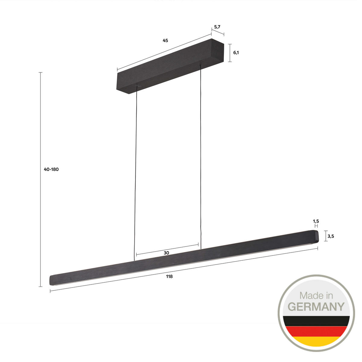 LED-HÄNGELEUCHTE 650 118/1,5/3,5 cm   - Schwarz, Design, Metall (118/1,5/3,5cm) - Ambiente
