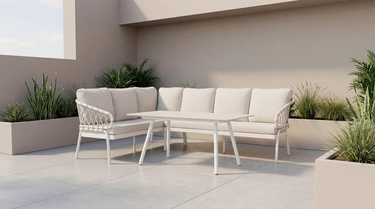 LOUNGETISCH  - Weiß/Grau, MODERN, Kunststoff/Metall (150/76/70cm) - Tierra Outdoor