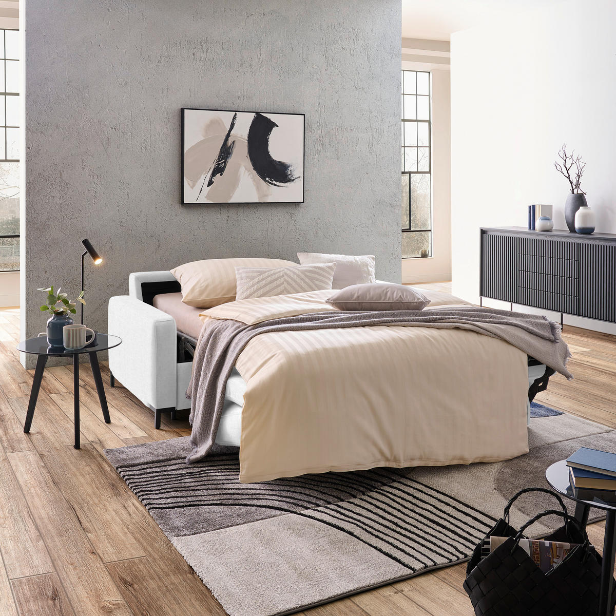 SCHLAFSOFA in Textil Creme  - Creme/Schwarz, Konventionell, Textil/Metall (187/84/97cm) - Welnova