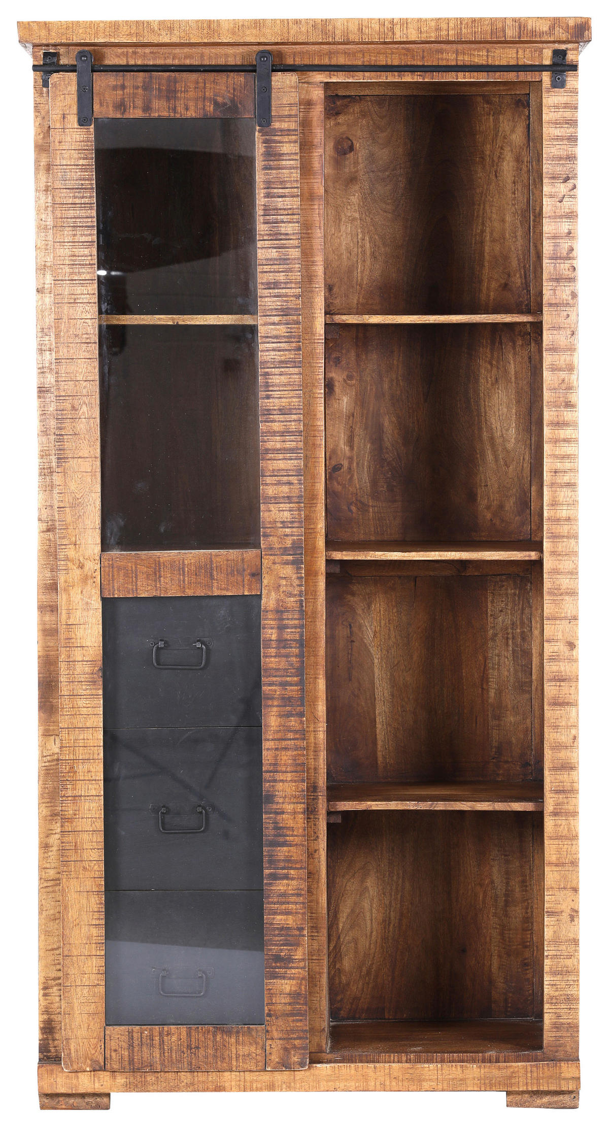 VITRINE in massiv Mangoholz Naturfarben, Schwarz  - Schwarz/Naturfarben, KONVENTIONELL, Glas/Holz (100/190/45cm) - Landscape