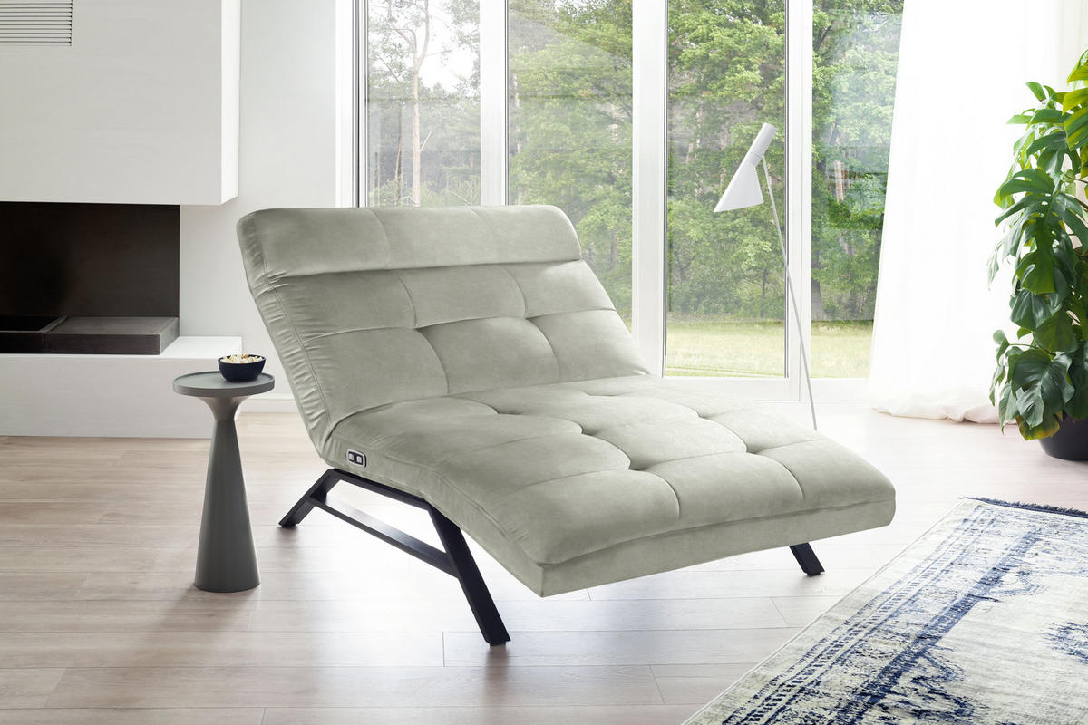Liege mit motorischer Relaxfkt Mikrofaser Hellgrau, Hellgrün  - Hellgrau/Schwarz, Design, Textil/Metall (120/54-113/158-198cm) - Pure Home Lifestyle