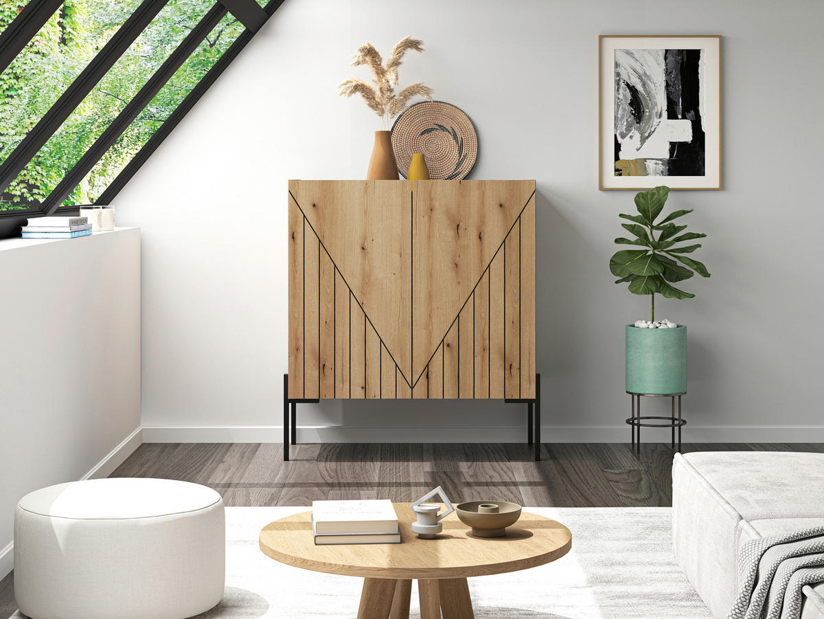 KOMMODE , 82/91/40 cm,  - Eiche dunkel/Schwarz, Design, Holzwerkstoff/Metall (82/91/40cm) - Livetastic