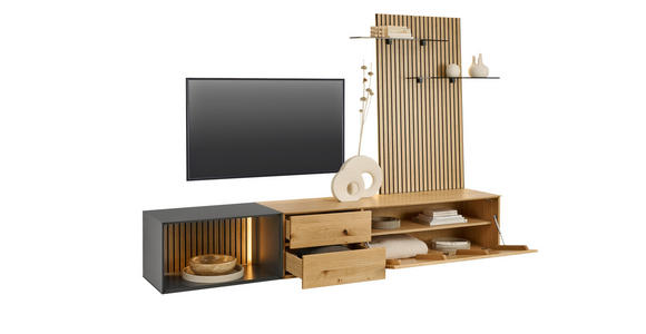 WOHNWAND 3-teilig  in Anthrazit, Eichefarben  261/160/50 cm  - Eichefarben/Anthrazit, Design, Glas/Holz (261/160/50cm) - Dieter Knoll