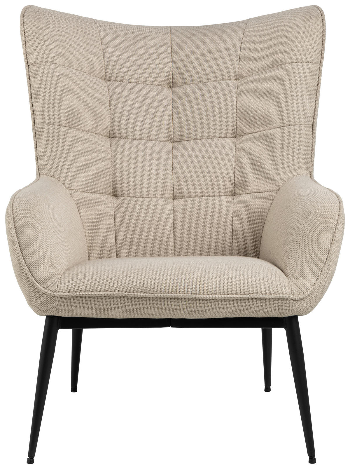 OHRENSESSEL in Flachgewebe Beige  - Beige/Schwarz, Design, Textil/Metall (76,5/99/89,5cm) - MID.YOU