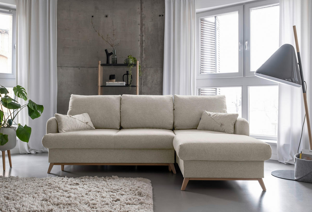 ECKSOFA in Chenille Beige  - Beige/Naturfarben, Holz/Textil (235/157cm) - MID.YOU