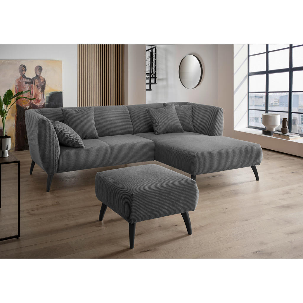 Thumbnail - Mid.you Ecksofa, Grau, Holz, Textil, Buche, Fichte, Kiefer,Buche, Uni, 4-Sitzer, Füllung: Schaumstoff, Ottomane rechts, ...