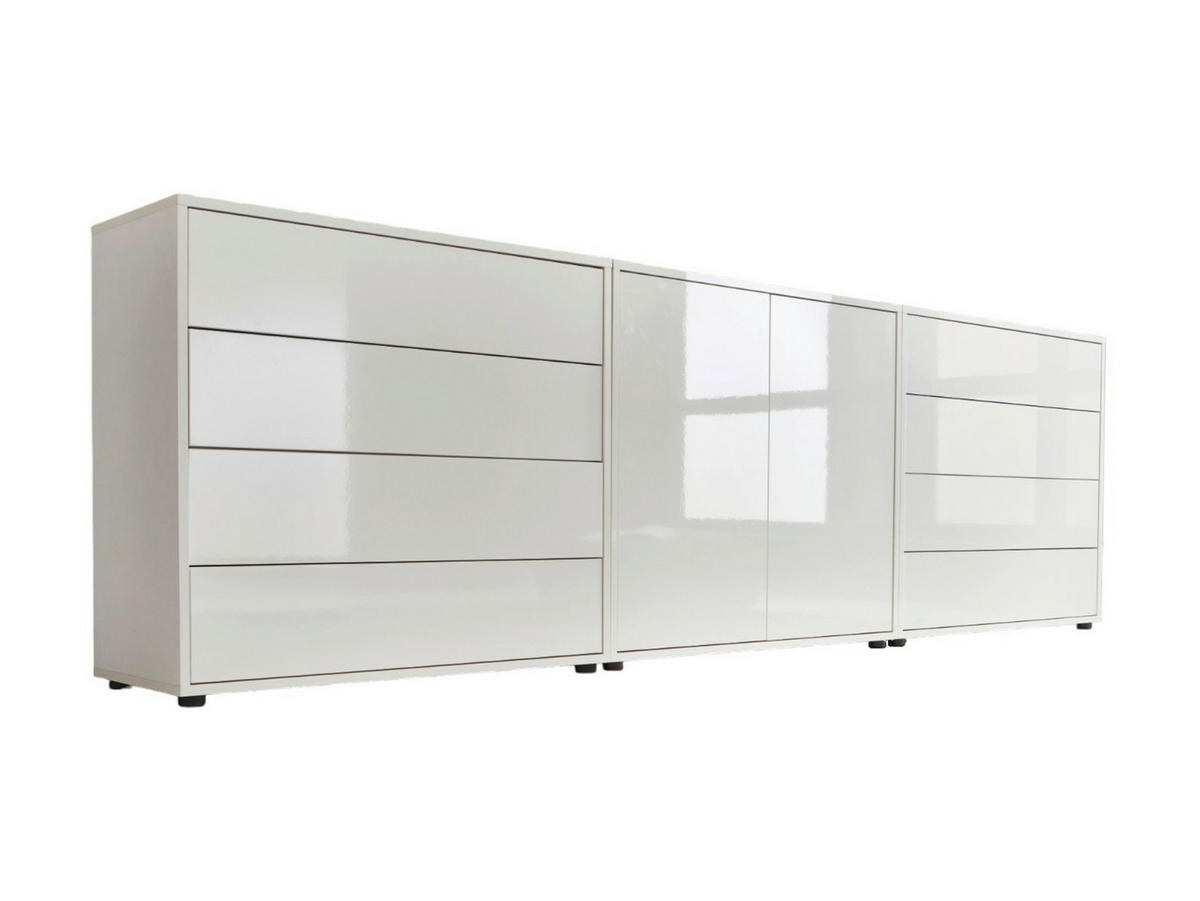 SIDEBOARD Mailand Set 4  in 237/73/33 cm  - Weiß Hochglanz/Schwarz, MODERN, Holzwerkstoff/Kunststoff (237/73/33cm) - MID.YOU