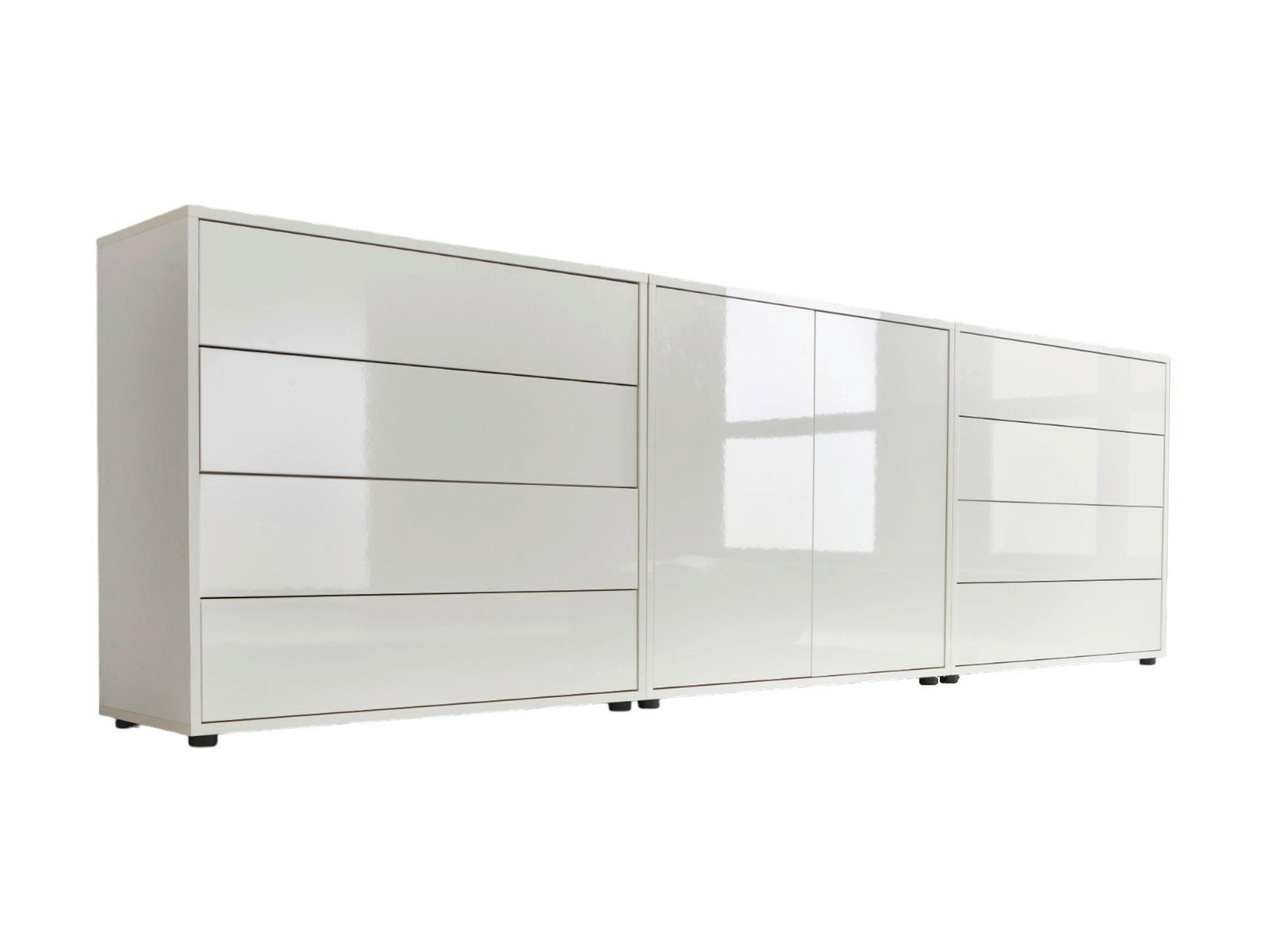 Mid.you Sideboard Mailand Set 4 Weiß, Weiß Hochglanz 237x73x33 cm