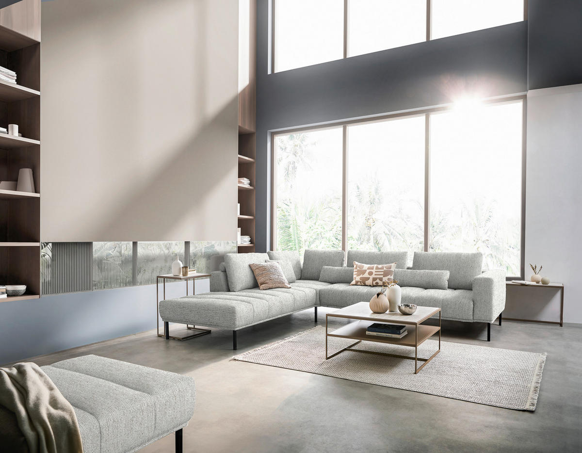 ECKSOFA  in Flachgewebe Silberfarben  270/308 cm  - Silberfarben/Schwarz, Design, Textil/Metall (270/308cm) - Pure Home Lifestyle