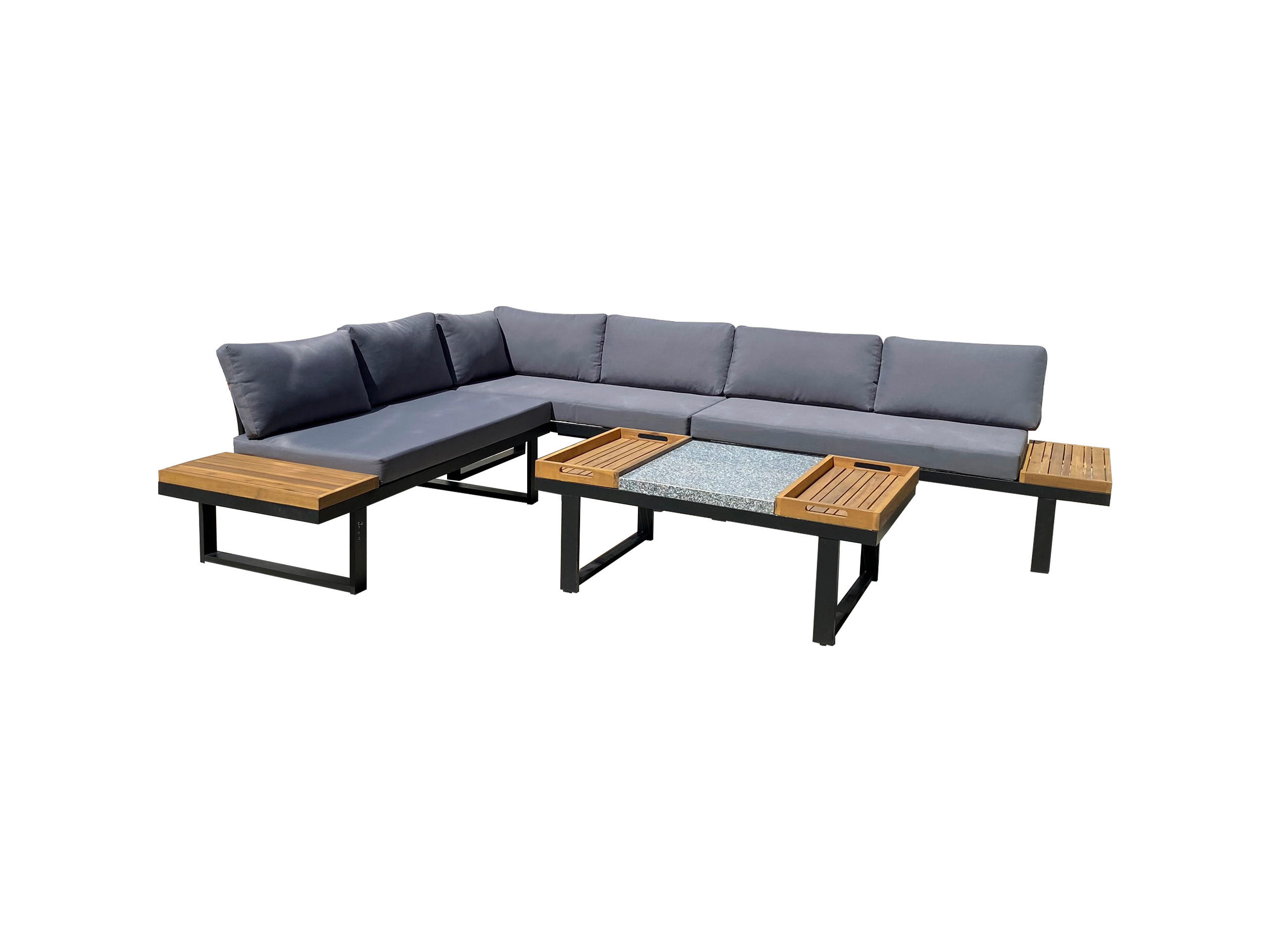 LOUNGEGARNITUR Akazie Hartholz Aluminium  - Schwarz/Braun, Basics, Holz/Textil (288/220/75cm) - Gardenson