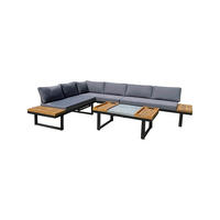 LOUNGEGARNITUR Akazie Hartholz Aluminium  - Schwarz/Braun, Basics, Holz/Textil (288/220/75cm) - Gardenson