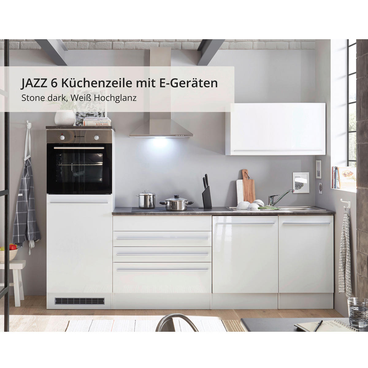 KÜCHENBLOCK 260 cm   in Weiß  - Anthrazit/Silberfarben, LIFESTYLE, Holzwerkstoff/Kunststoff (260cm) - MID.YOU