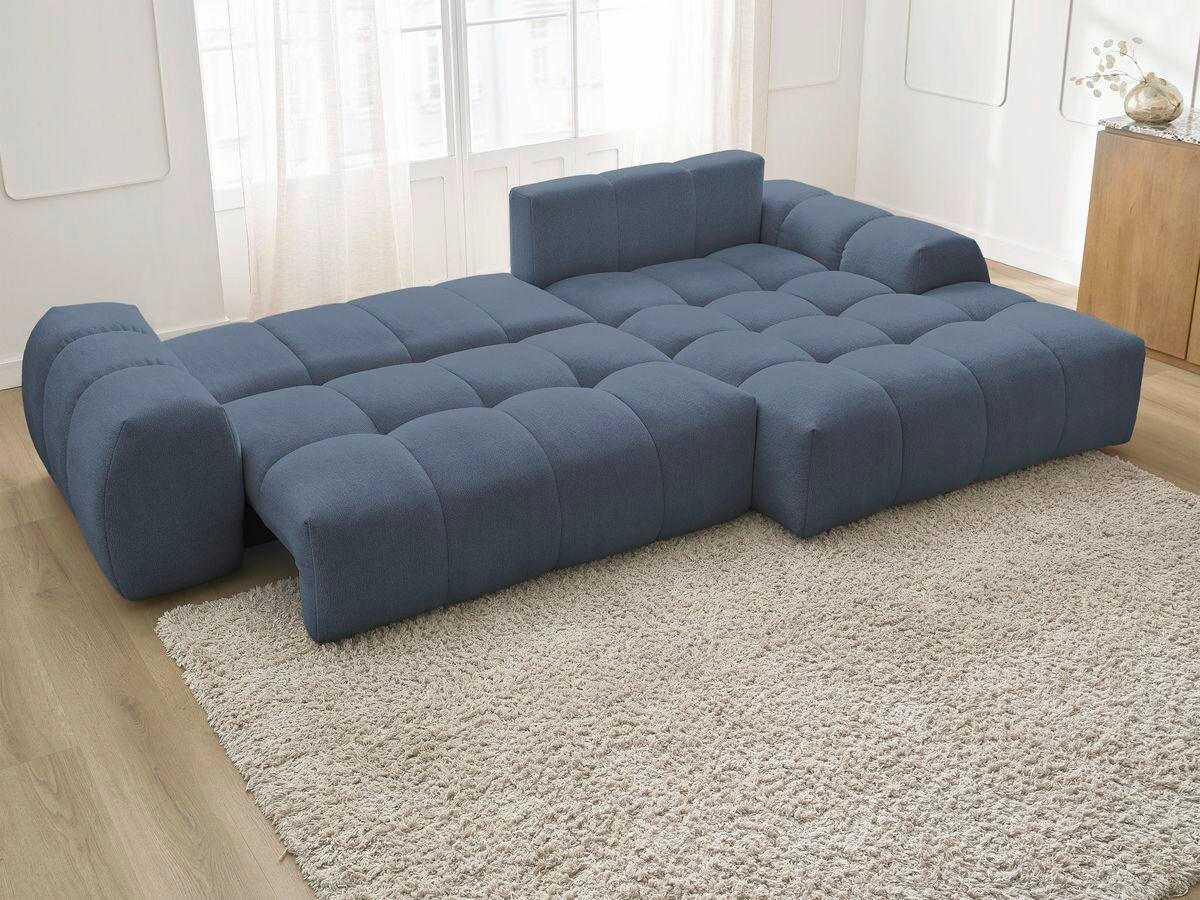 ECKSCHLAFSOFA EVEREST  mit Rücken echt, Armteil links, Armteil rechts Flachgewebe Dunkelblau  - Schwarz/Dunkelblau, MODERN, Kunststoff/Textil (318/180cm) - Livetastic