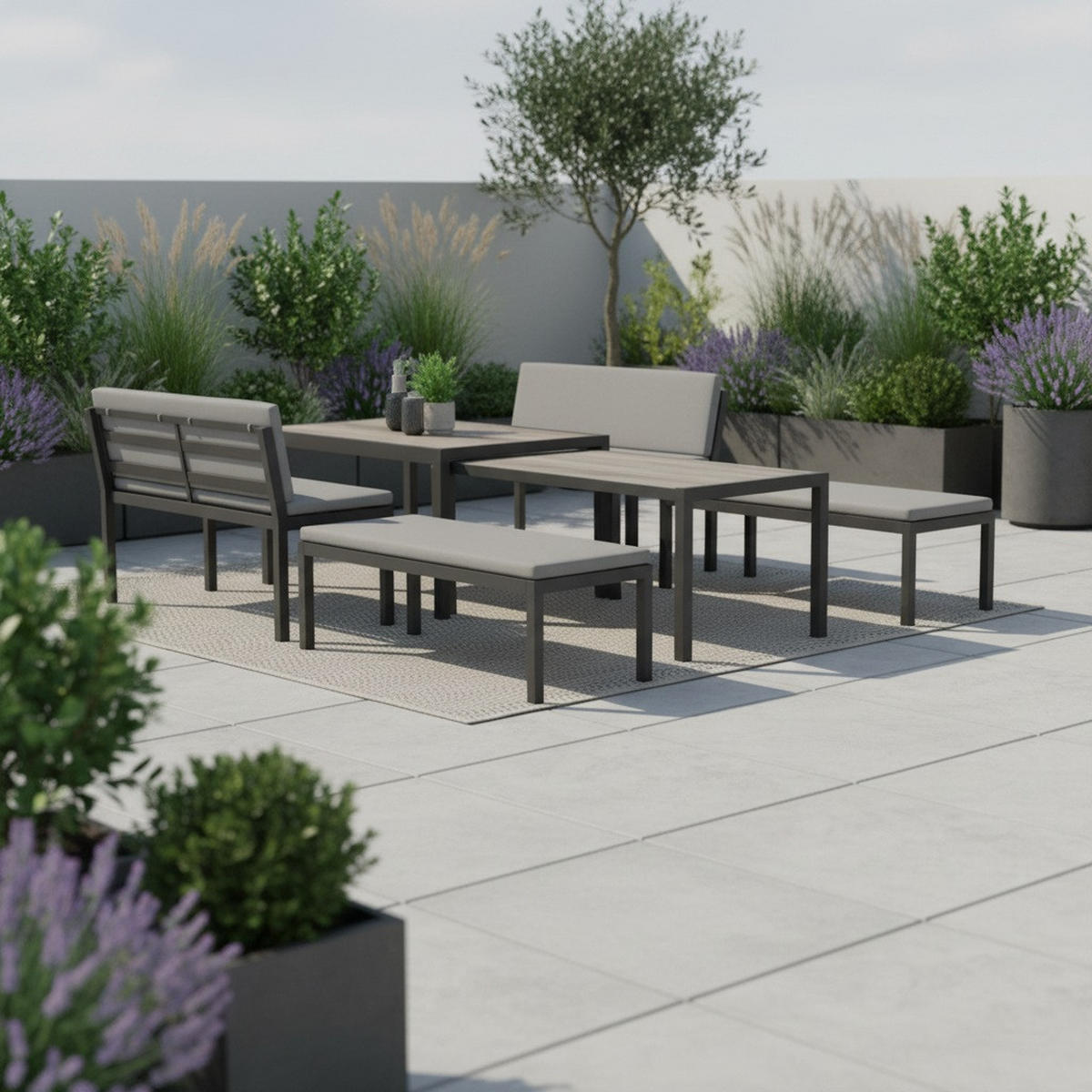 GARTENSET 5-teilig Webstoff Aluminium 5-teilig  - Anthrazit/Hellgrau, MODERN, Kunststoff/Textil - Ambia Garden