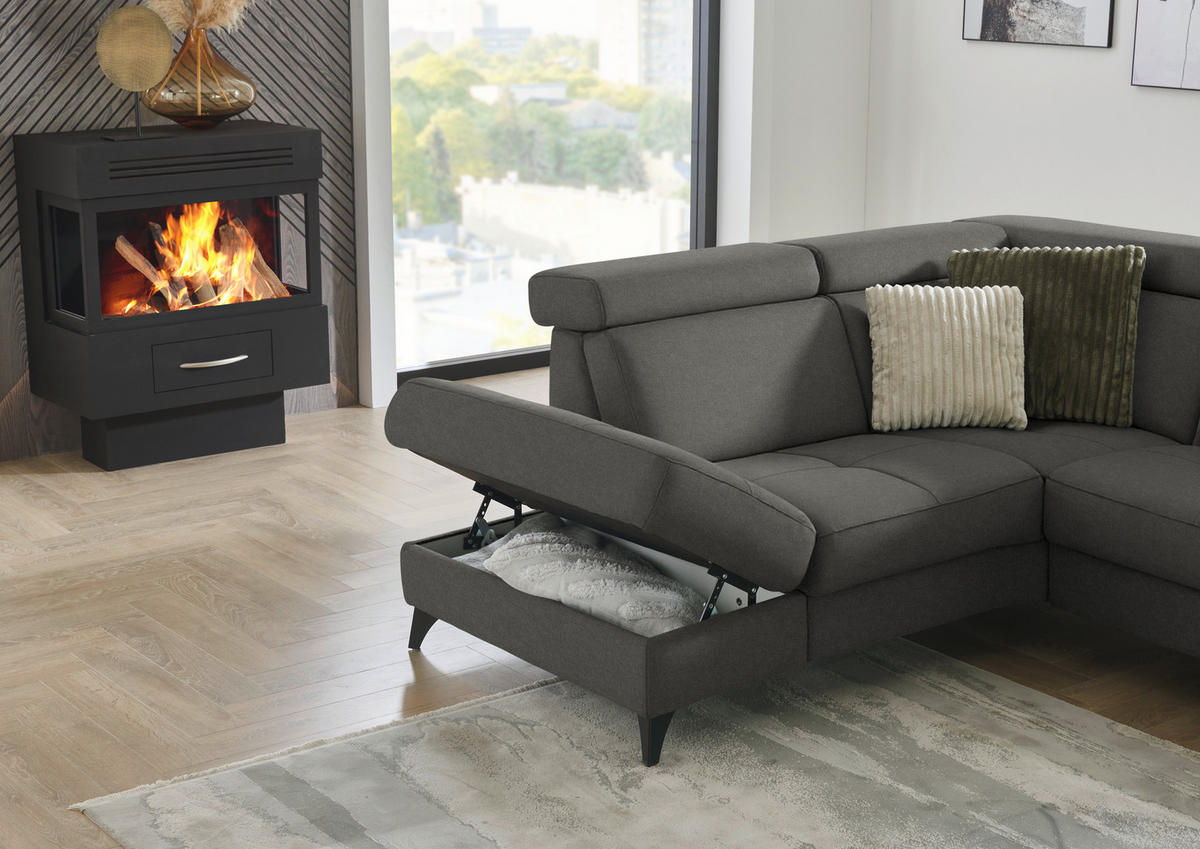 ECKSOFA Flachgewebe Anthrazit  - Anthrazit/Schwarz, Konventionell, Textil/Metall (214/276cm) - Beldomo System