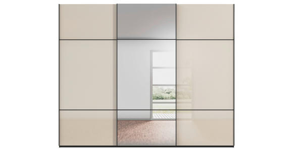 SCHWEBETÜRENSCHRANK 301/223/68 cm 3-türig Schwarz, Champagner - Champagner/Schwarz, KONVENTIONELL, Glas/Holzwerkstoff (301/223/68cm) - Novel
