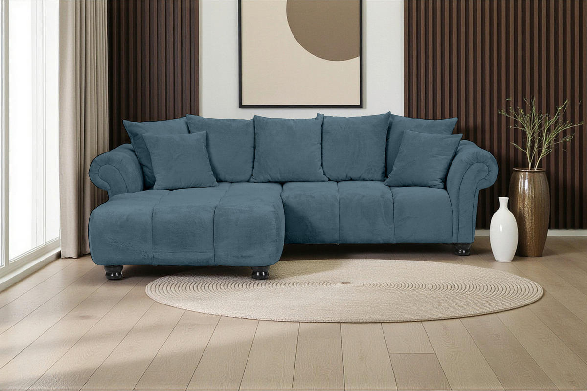ECKSOFA Petrol Plüsch  - Dunkelbraun/Petrol, KONVENTIONELL, Holz/Textil (190/288cm) - Carryhome