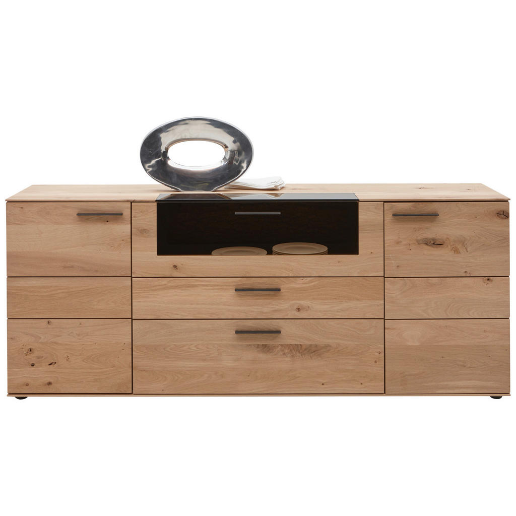 Thumbnail - Valnatura Sideboard Lavia, Eiche, Metall, Kerneiche, vollmassiv, 2 Fächer, 2 Schublade(n) Schubladen, 192x77x44 cm, Gold...