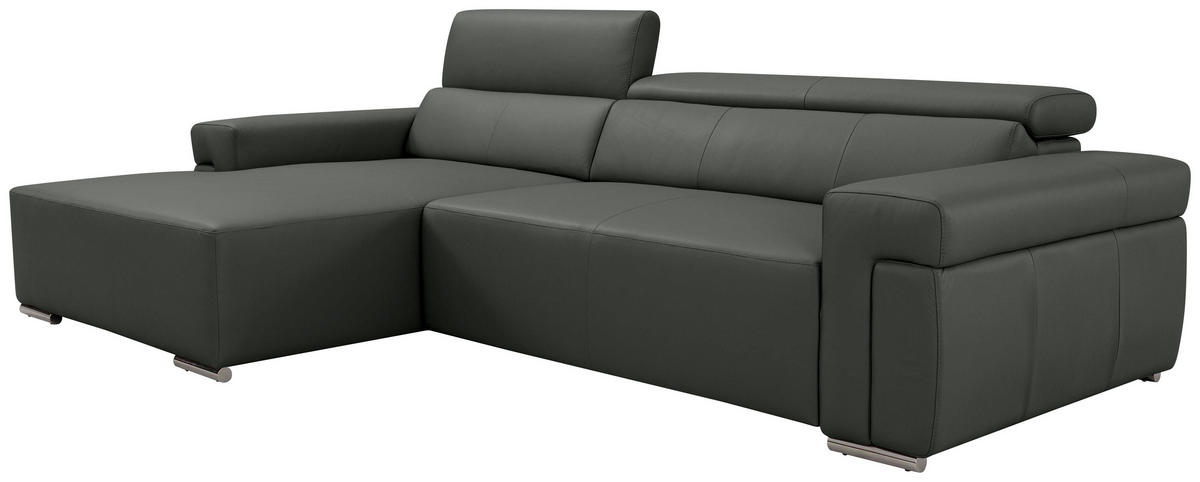 Ecksofa inkl. Funktion DUA Anthrazit Echtleder  - Chromfarben/Anthrazit, Design, Leder/Metall (170/293cm) - Novel