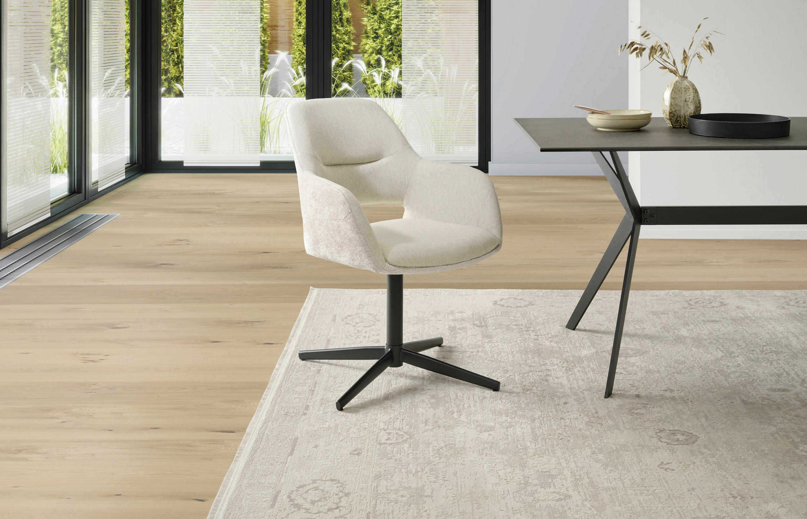 ARMLEHNSTUHL  in Eisen Chenille, Leinenoptik  - Beige/Schwarz, KONVENTIONELL, Textil/Metall (61/85/63cm) - MID.YOU