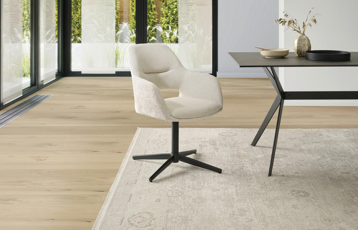 ARMLEHNSTUHL  in Eisen Chenille, Leinenoptik  - Beige/Schwarz, KONVENTIONELL, Textil/Metall (61/85/63cm) - MID.YOU