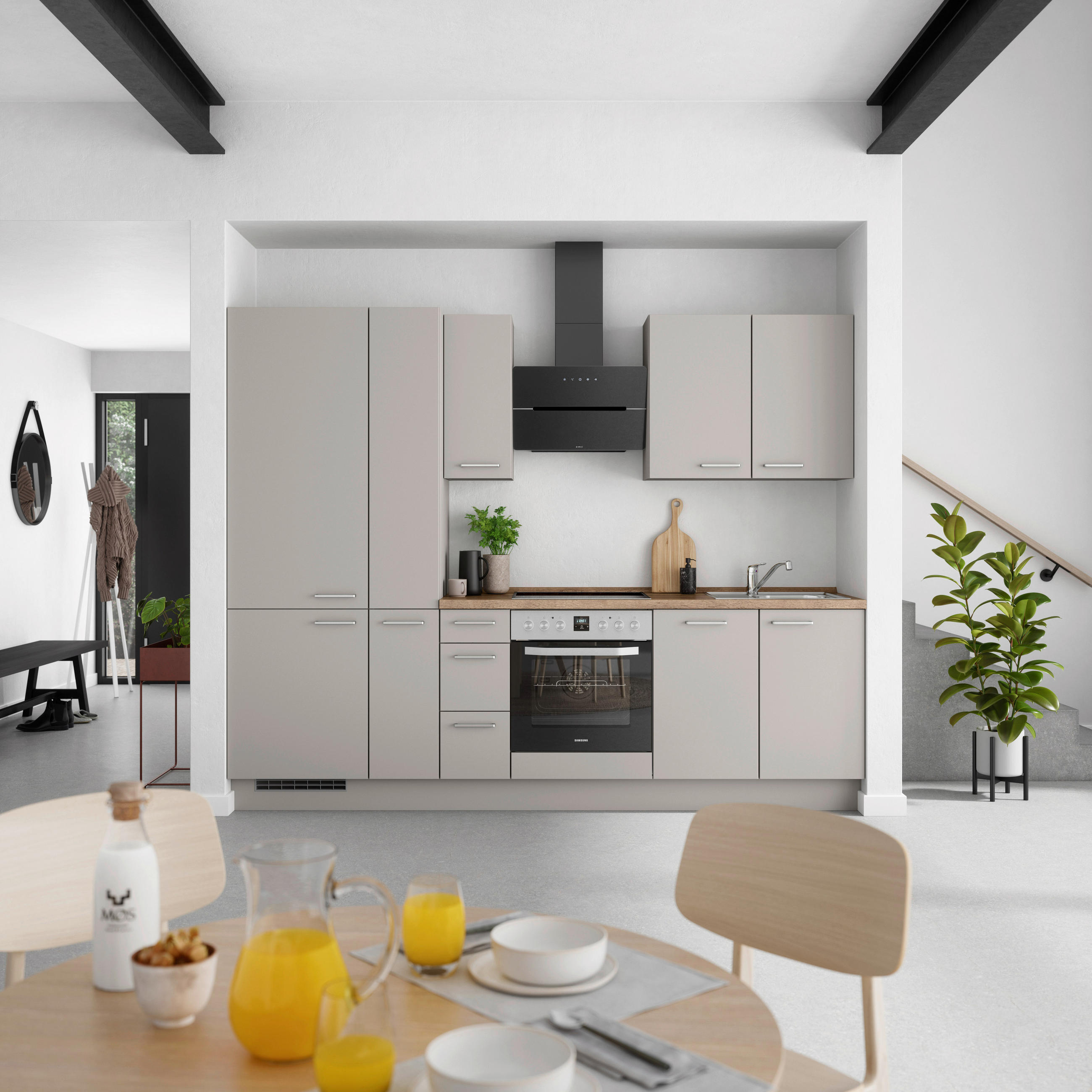 KÜCHENBLOCK 270 cm   in Grau, Eiche dunkel  - Eiche dunkel/Edelstahlfarben, MODERN, Holzwerkstoff/Metall (270cm) - Nobilia