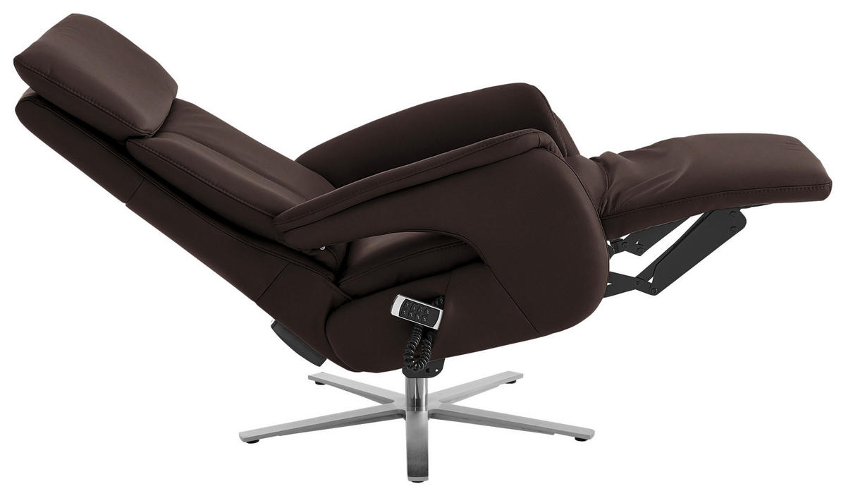 RELAXSESSEL in Leder Dunkelbraun  - Edelstahlfarben/Dunkelbraun, Design, Leder/Metall (70/124/85cm) - Cantus