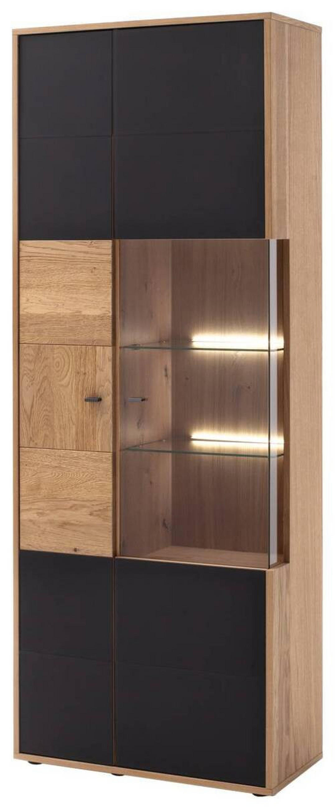 VITRINE in furniert, massiv Balkeneiche Anthrazit, Eiche Bianco  - Eiche Bianco/Anthrazit, Design, Glas/Holz (79/207/37cm) - MID.YOU
