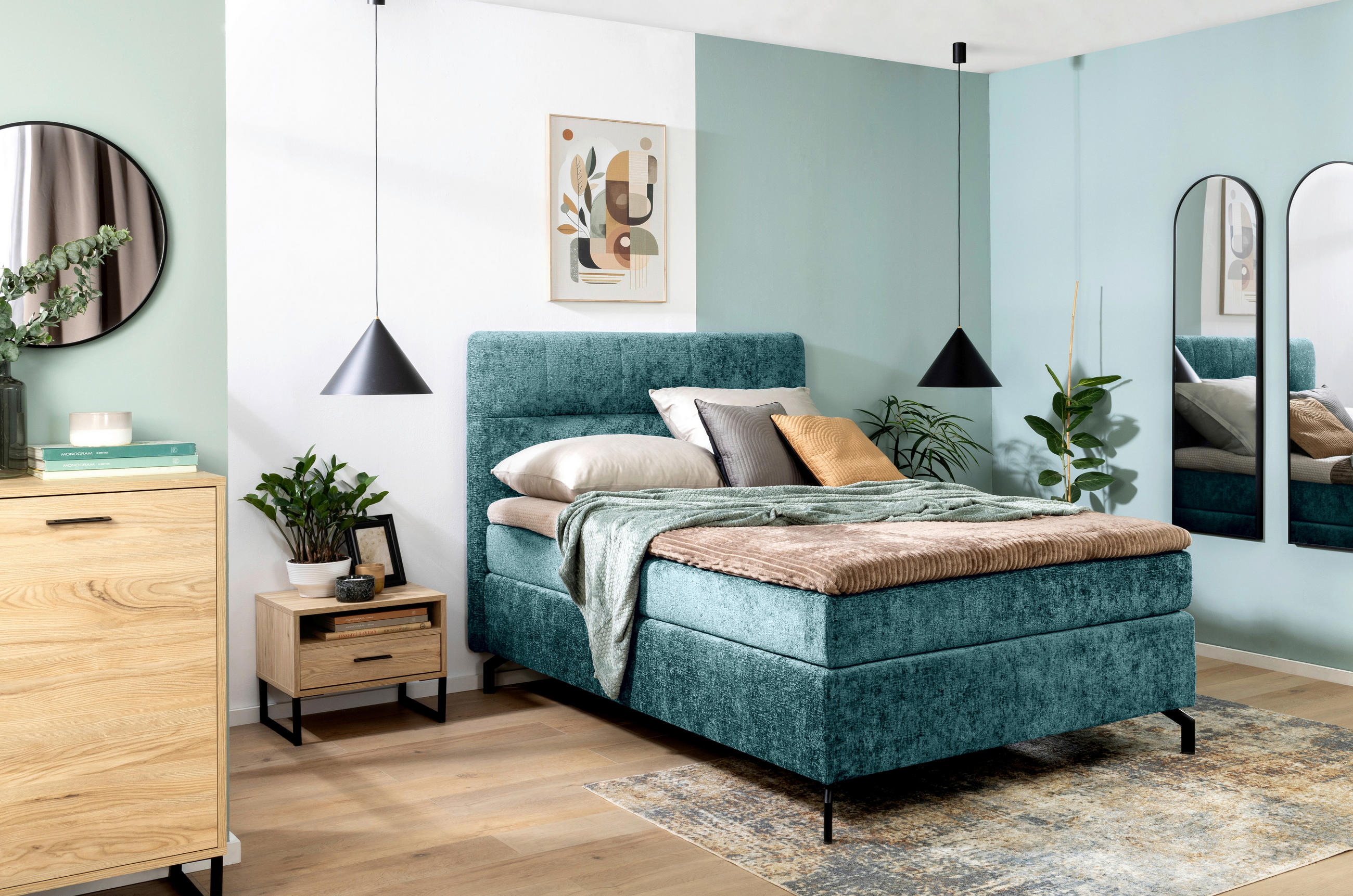 BOXSPRINGBETT 140/200 cm  in Petrol  - Petrol/Schwarz, Design, Textil/Metall (140/200cm) - Esposa