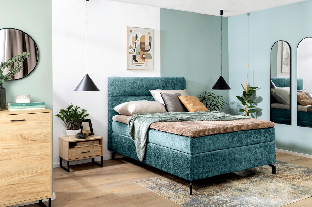 BOXSPRINGBETT 140/200 cm  in Petrol  - Petrol/Schwarz, Design, Textil/Metall (140/200cm) - Esposa