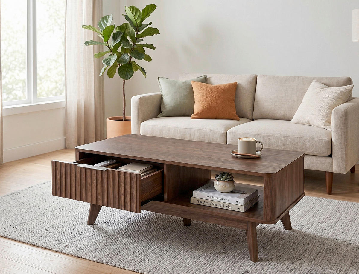 COUCHTISCH in Holzwerkstoff 110/55/44 cm  - Silberfarben/Walnussfarben, MODERN, Holzwerkstoff/Metall (110/55/44cm) - MID.YOU