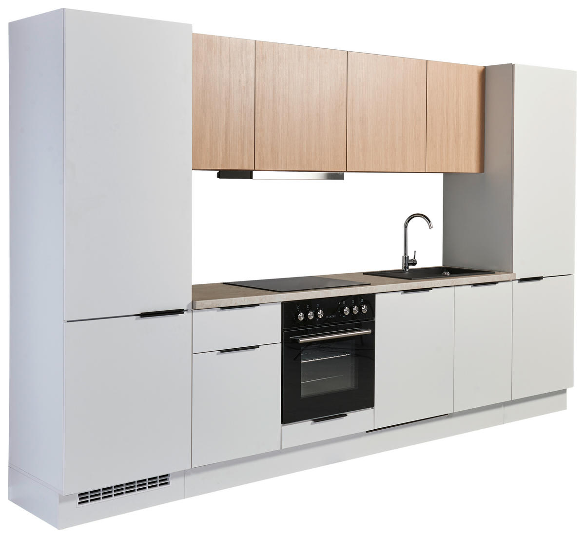 KÜCHENBLOCK 340 cm   in Weiß, Eichefarben  - Eichefarben/Beige, Design, Holzwerkstoff/Metall (340cm) - MID.YOU