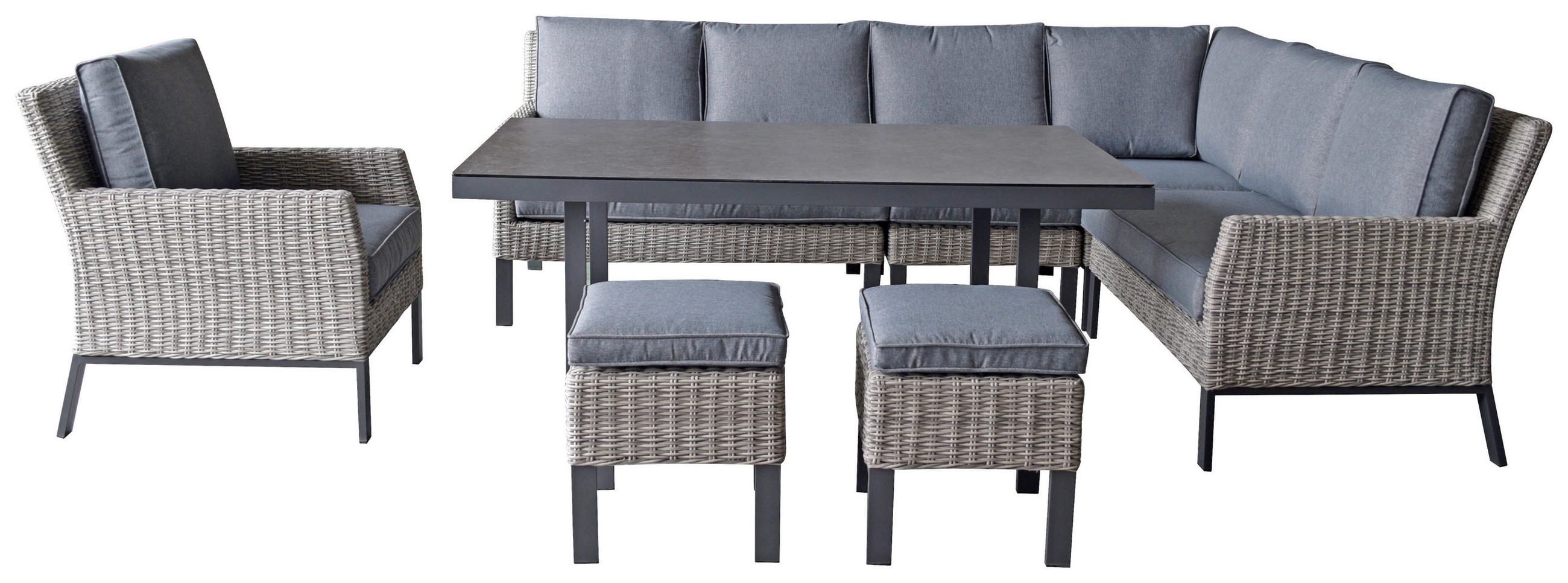 LOUNGE GARNITURA tkanina aluminij  - temno siva/siva, Moderno, kovina/umetna masa - Amatio