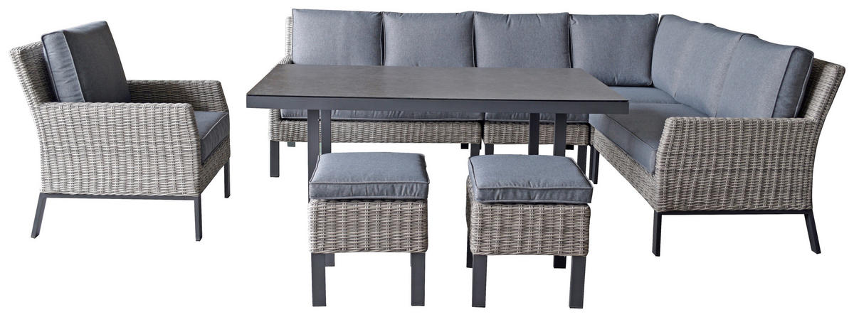 LOUNGE GARNITURA tkanina aluminij  - temno siva/siva, Moderno, kovina/umetna masa - Amatio