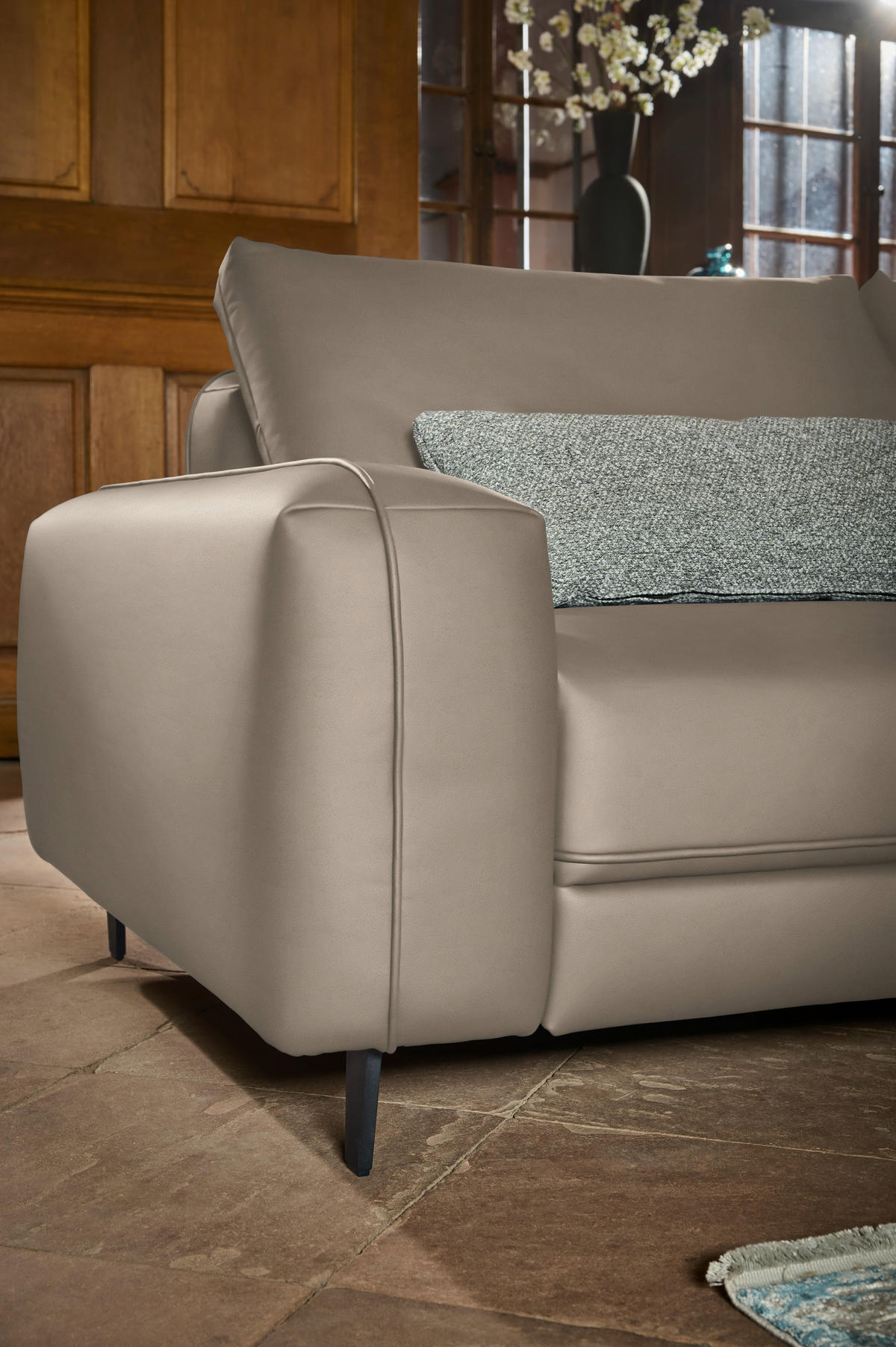 3-SITZER-SOFA  in Echtleder Greige   - Greige/Anthrazit, Design, Leder/Metall (230/70/109cm) - Johann Jakob