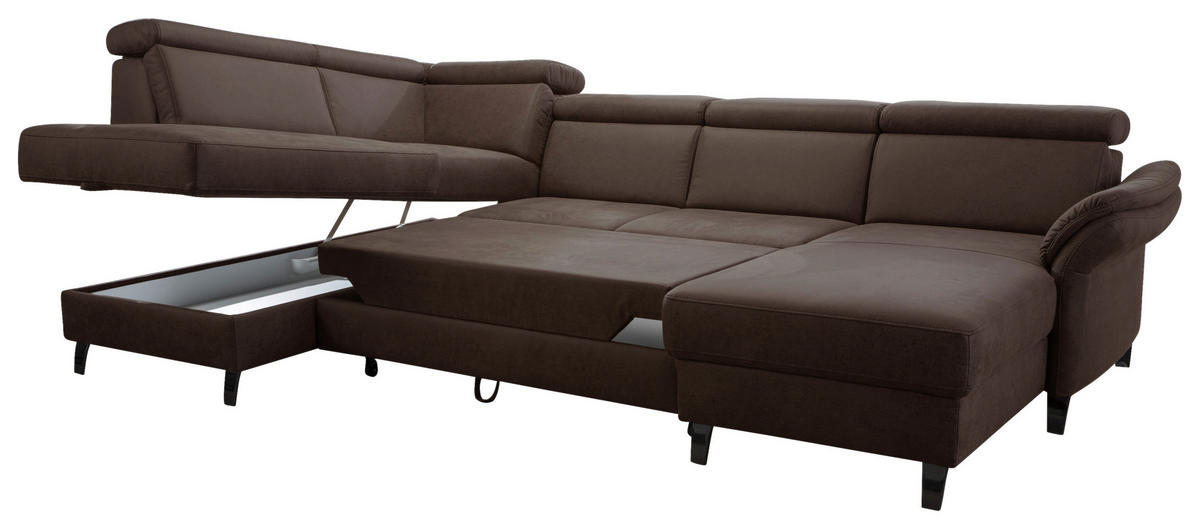 WOHNLANDSCHAFT in Mikrofaser Cognac  - Cognac/Schwarz, Konventionell, Textil/Metall (193/317/165cm) - Sit & More