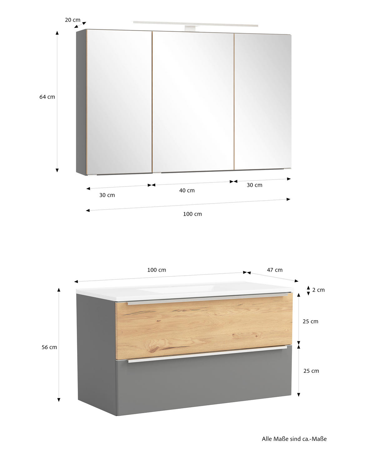 BADEZIMMER 2-teilig  in  - Wildeiche/Edelstahlfarben, Trend, Glas/Holzwerkstoff (100/200/47cm) - Held
