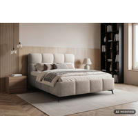 POLSTERBETT 180/200 cm,  in Beige, gepolstertes Kopfteil, Lattenrost,  - Beige/Schwarz, Design, Holz/Textil (180/200cm) - Chameo