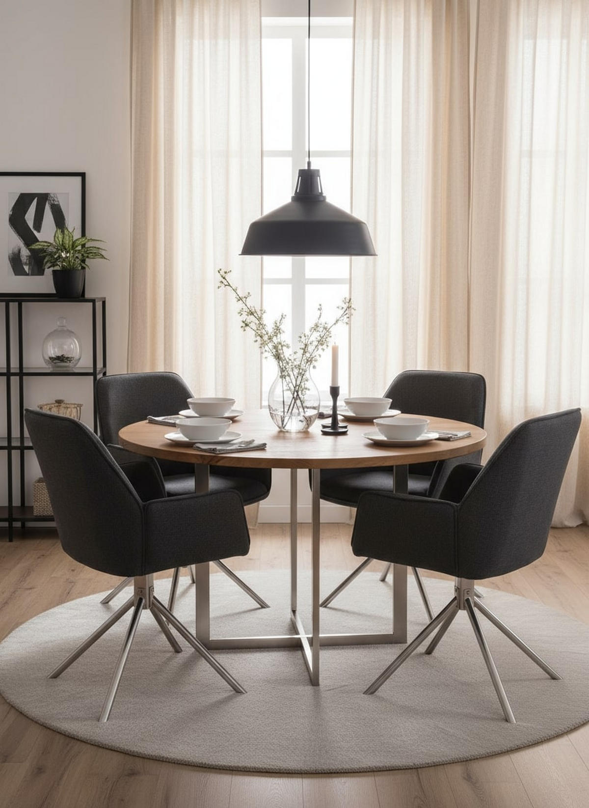 ARMLEHNSTUHL  Sitzfläche 180° drehbar, automatische Rückholfunktion Chenille  - Edelstahlfarben/Anthrazit, MODERN, Textil/Metall (60/89/64cm) - Livetastic