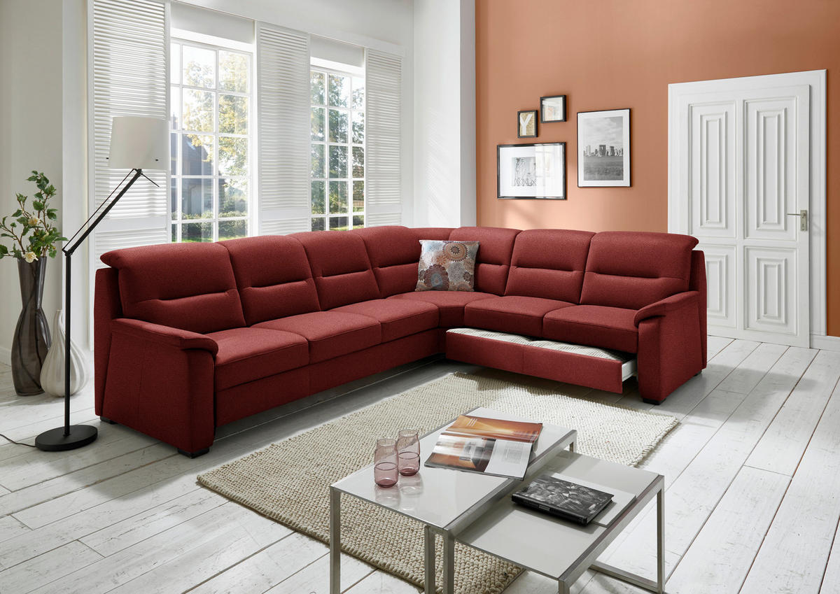 ECKSOFA in Mikrofaser Rot  - Rot/Schwarz, Konventionell, Holz/Textil (303/245cm) - Beldomo Comfort