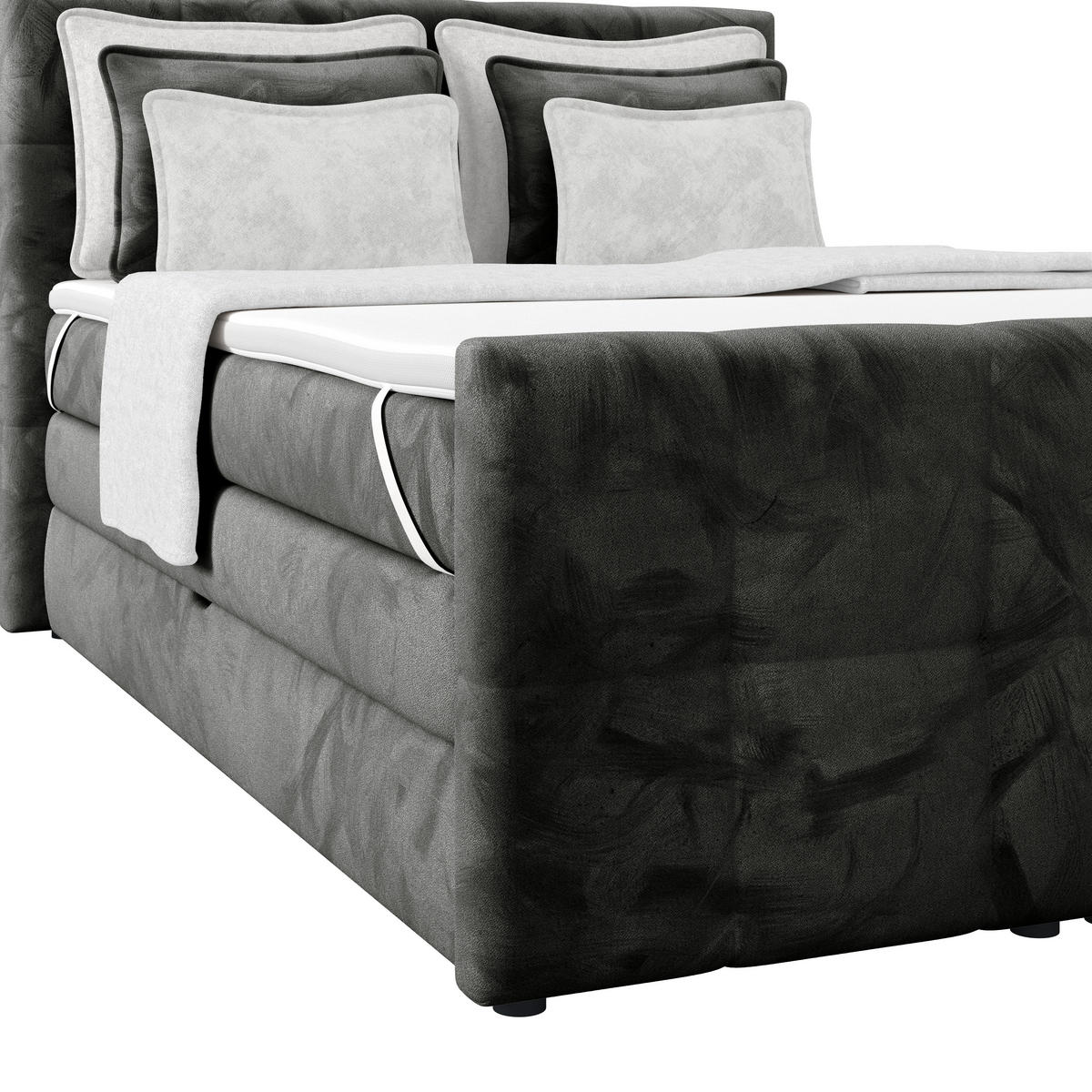 BOXSPRINGBETT 140/200 cm,  in Anthrazit, gepolstertes Kopfteil, Bettkasten, Topper, Matratzen, H4 + H4 = sehr fest  - Anthrazit, KONVENTIONELL, Holz/Holzwerkstoff (140/200cm) - Luca Bessoni
