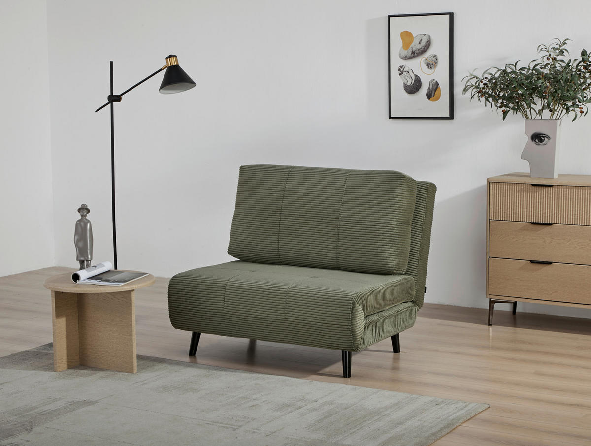 SCHLAFSESSEL Cord Grün    - Schwarz/Grün, Design, Holz/Textil (100/82/91cm) - Ti'me