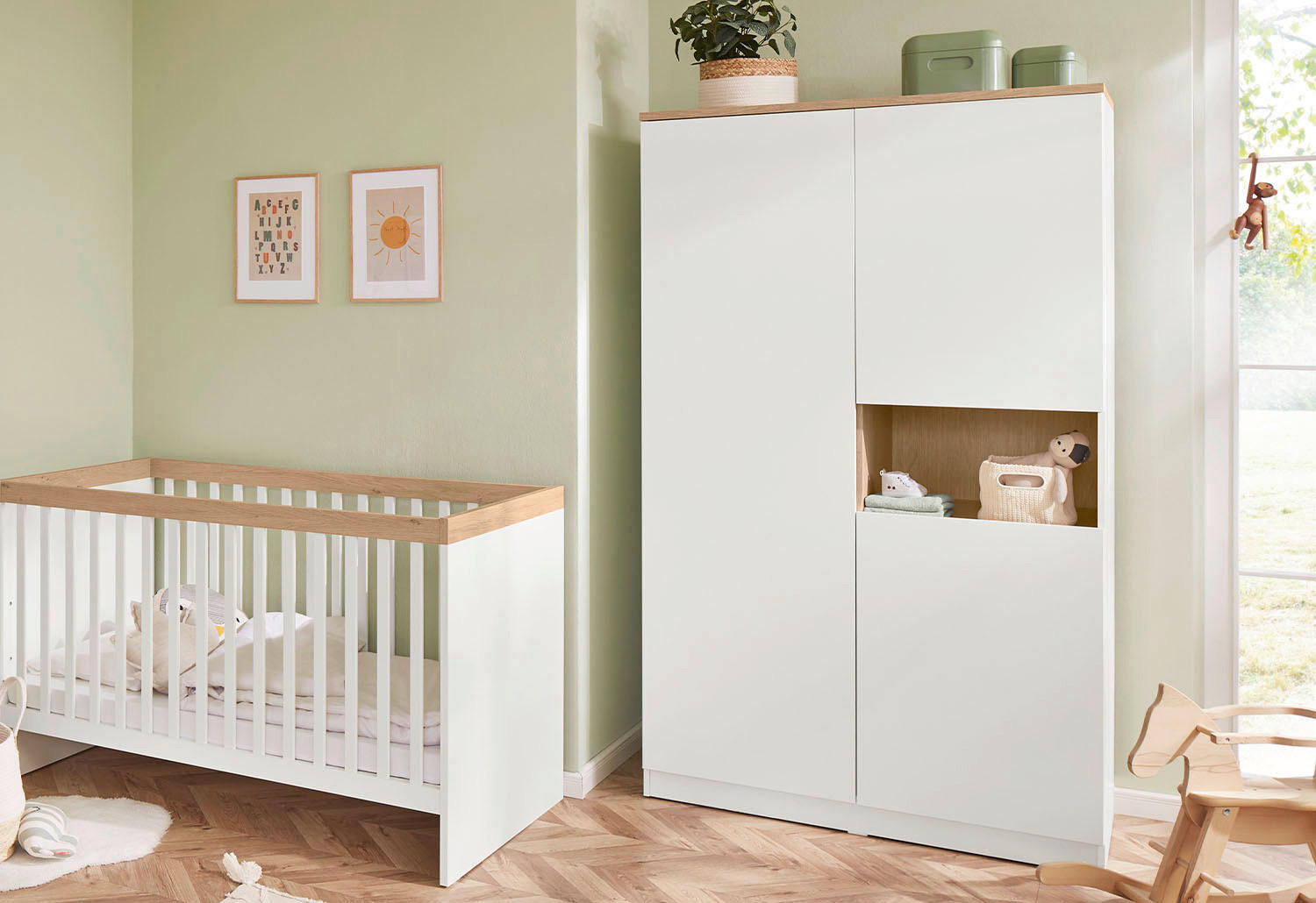 BABYKLEIDERSCHRANK Linje Naturfarben, Weiß  - Naturfarben/Weiß, Basics, Holz (110 cm/188 cm/52 cmcm) - Pinolino