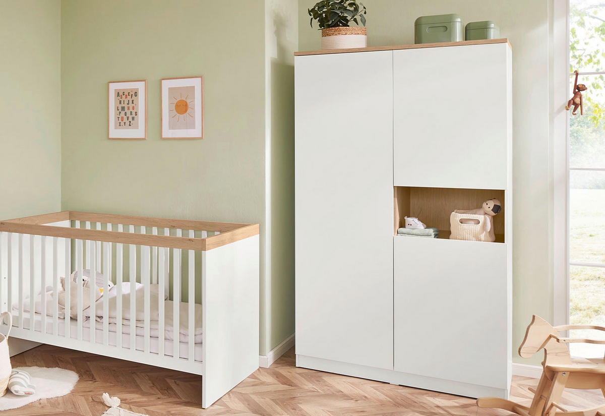 BABYKLEIDERSCHRANK Linje Naturfarben, Weiß  - Naturfarben/Weiß, Basics, Holz (110 cm/188 cm/52 cmcm) - Pinolino