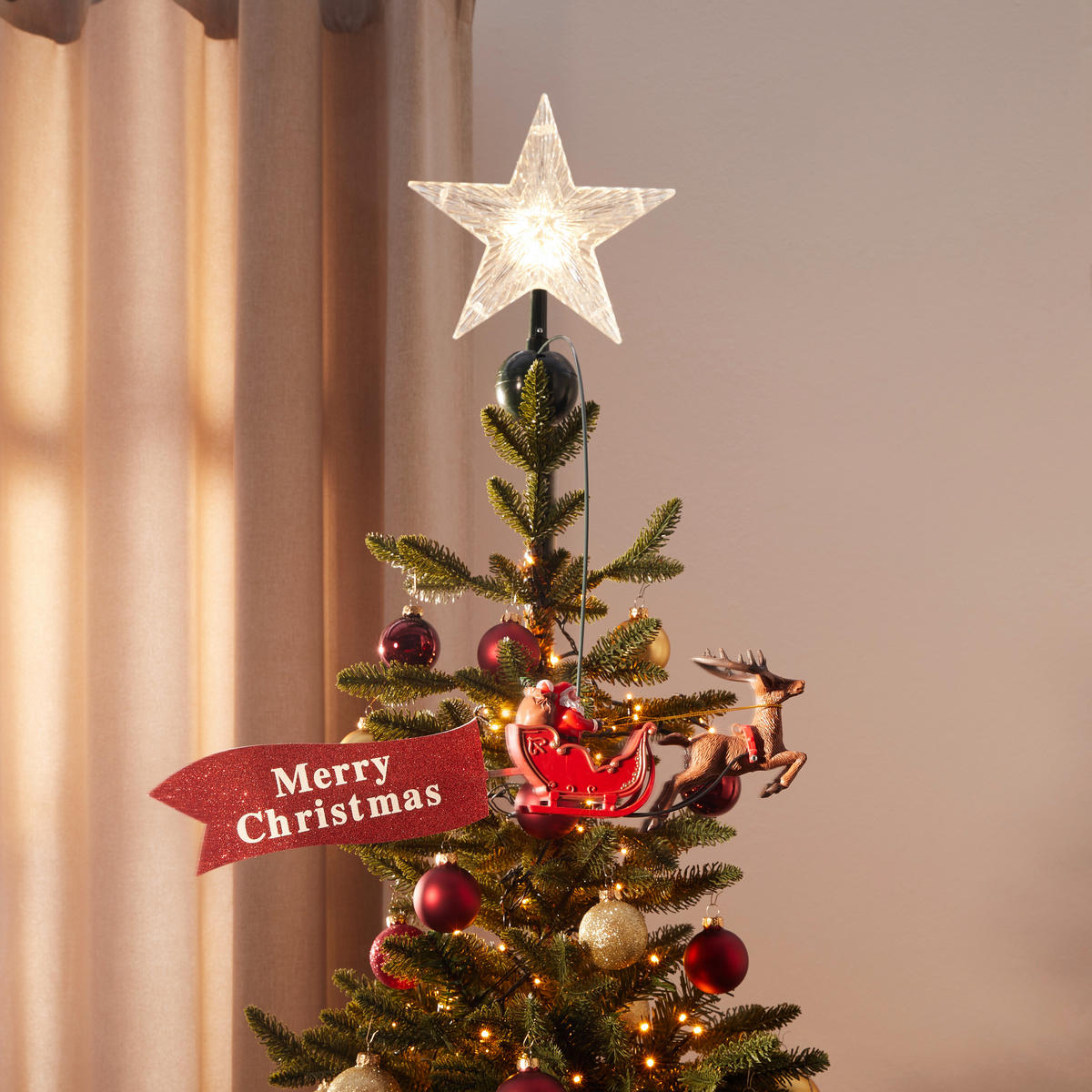 CHRISTBAUMSPITZE  - Rot, MODERN, Kunststoff (29cm) - X-Mas