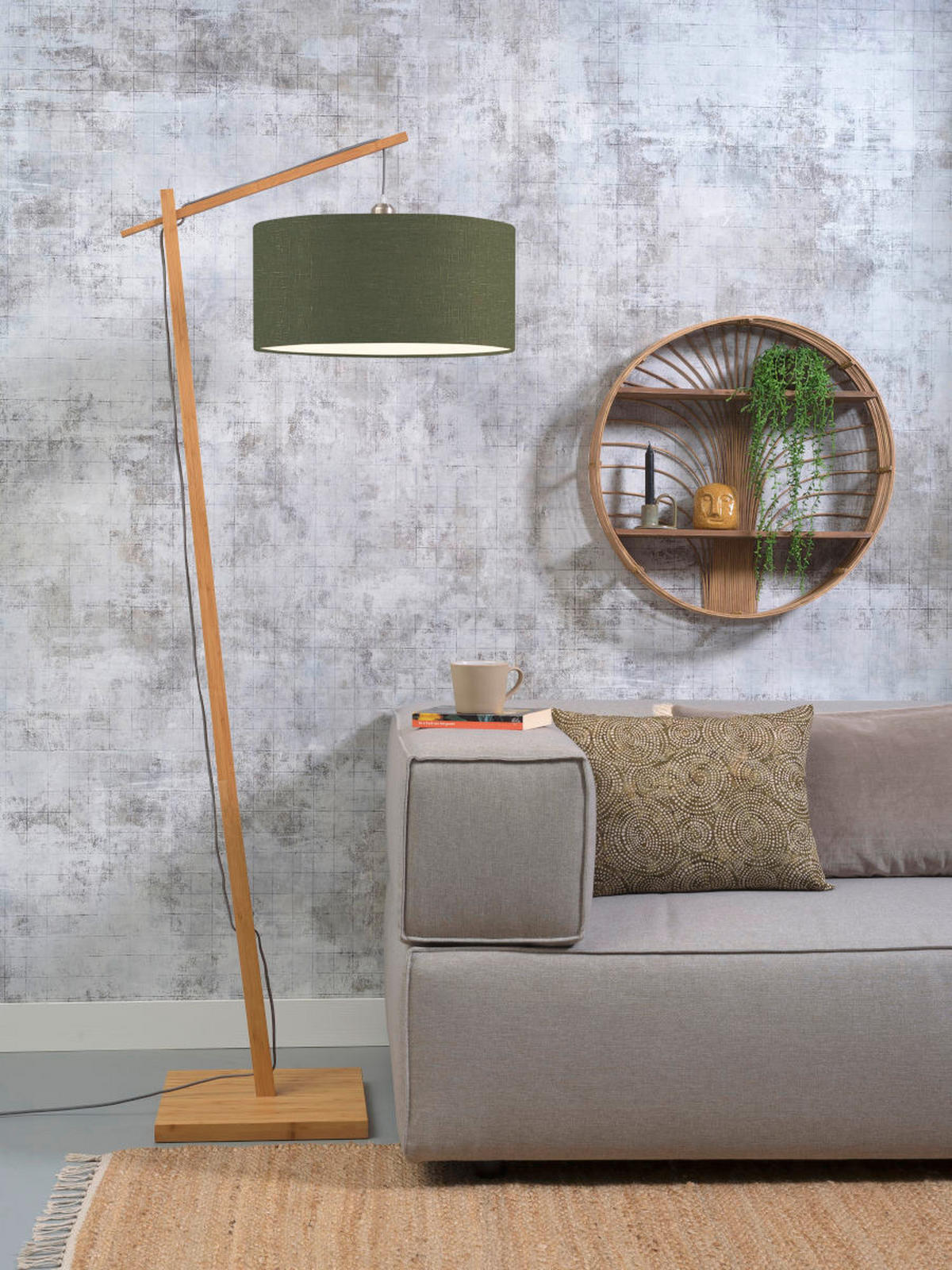 STEHLEUCHTE 70/176 cm    - Naturfarben/Grün, Design, Holz/Textil (70/176cm) - Good & Mojo